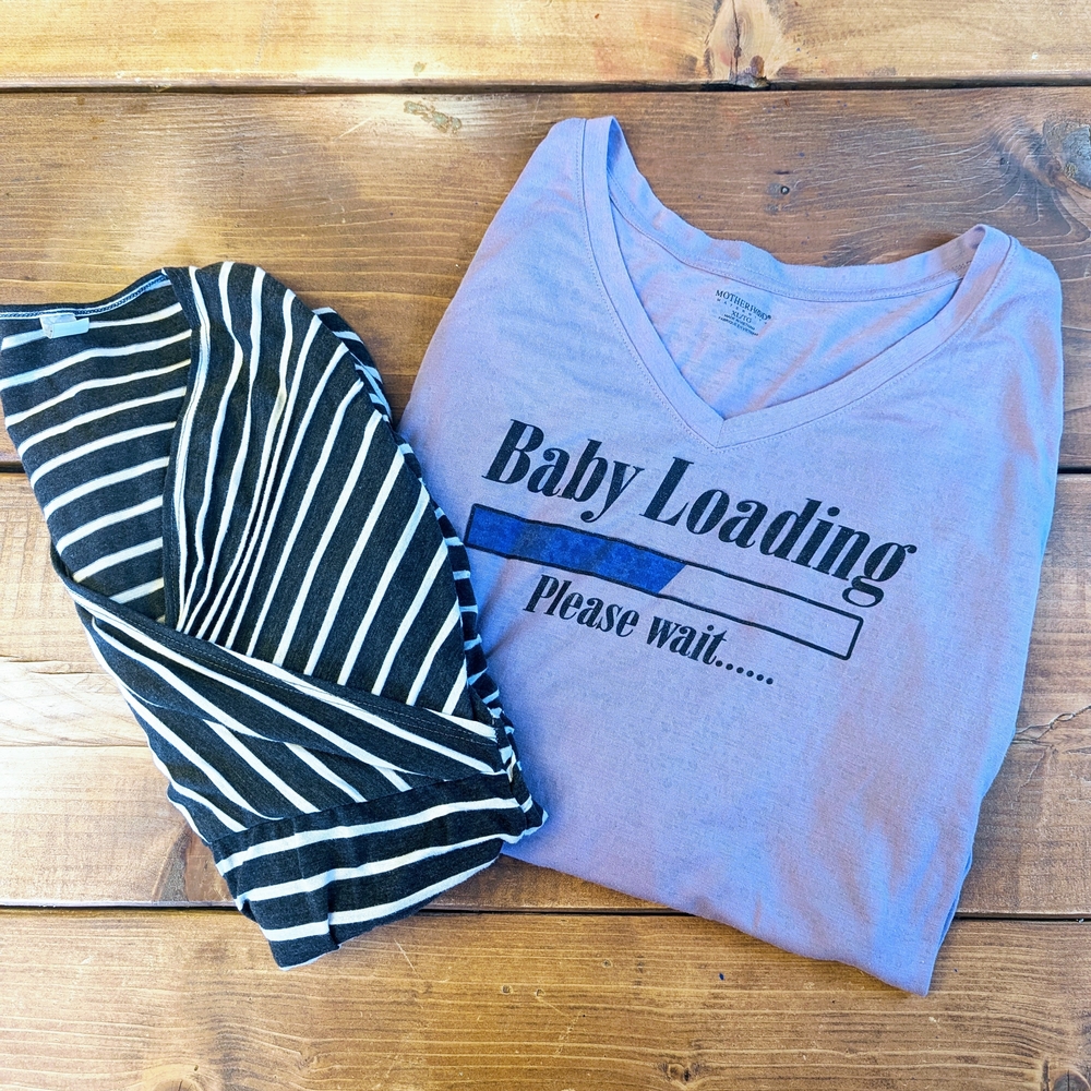 Motherhood Maternity Purple and Black Striped Long Sleeve Tee